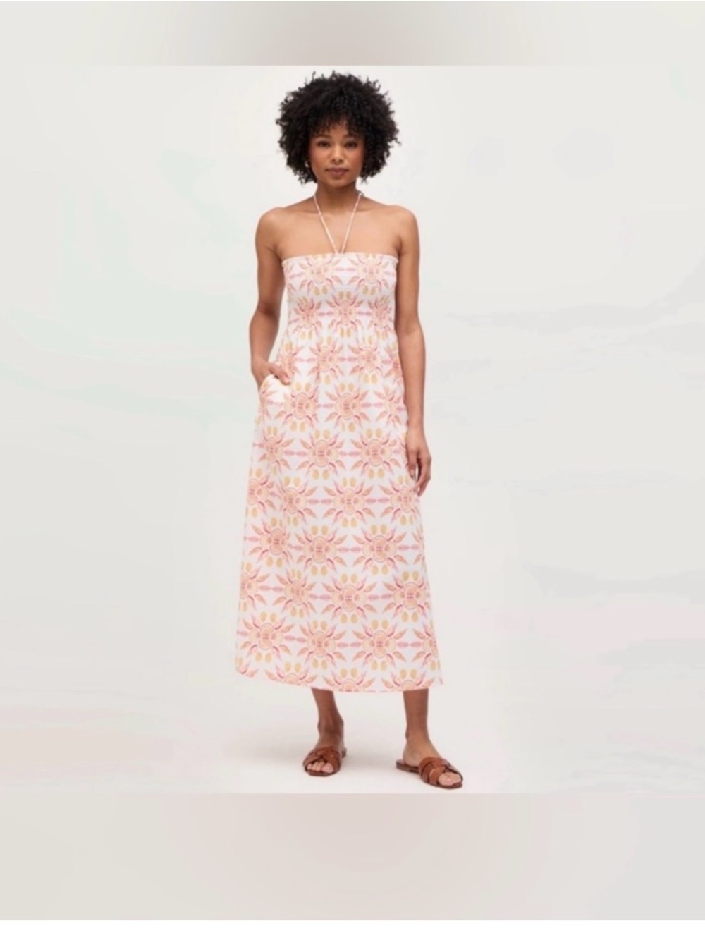 Hill House Strapless Floral Maxi Dress in Pink and Peach